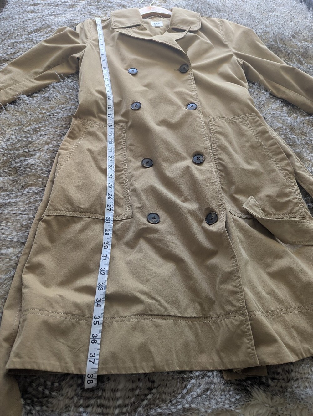 GAP Beige Double-Breasted Trench Coat with Belt - Picture 7 of 9